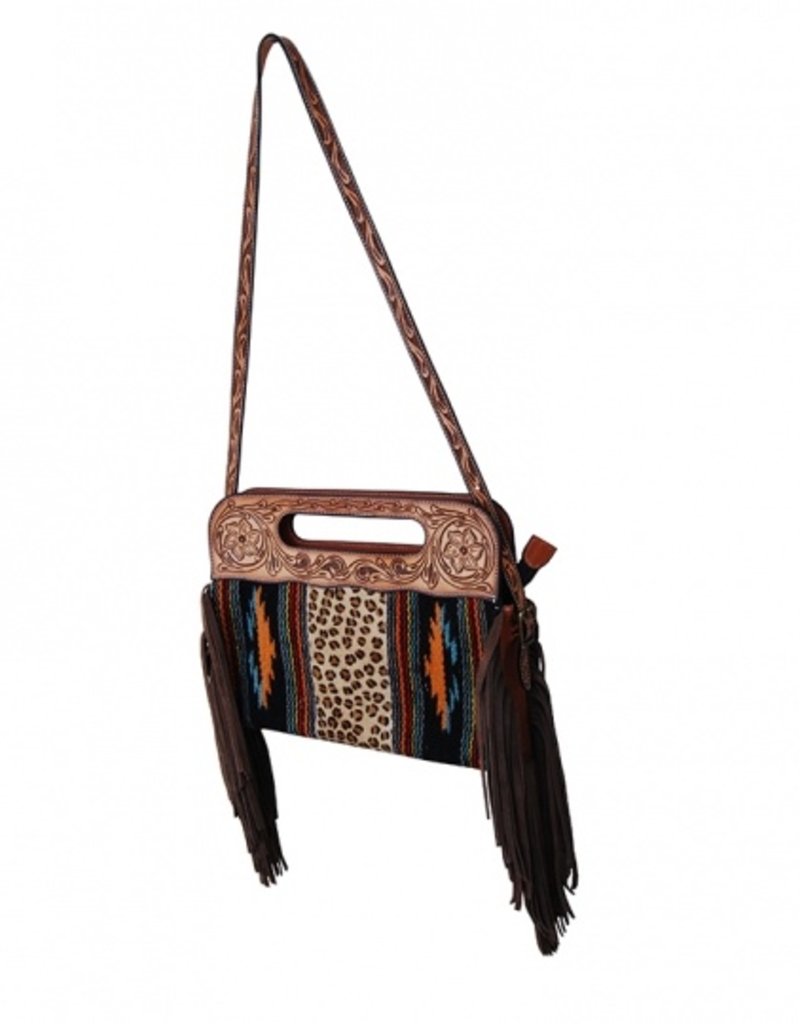 Rafter T Ranch Company Clutch/Crossbody Bag - 13"(W) x 2" (D) x 10"(H) - Black Wool Pattern with Leopard Center