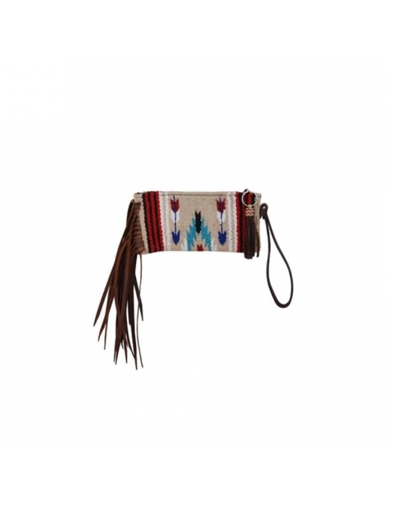 Rafter T Ranch Company Woolen Wristlet w/Brown Fringe and tassel (tan/red)