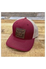 Go Rope Leather Steer Patch Hat Cardinal Red/Khaki