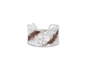 Montana Silversmiths Heavenly Whispers Feather Cuff Bracelet Gold Buckle Tack