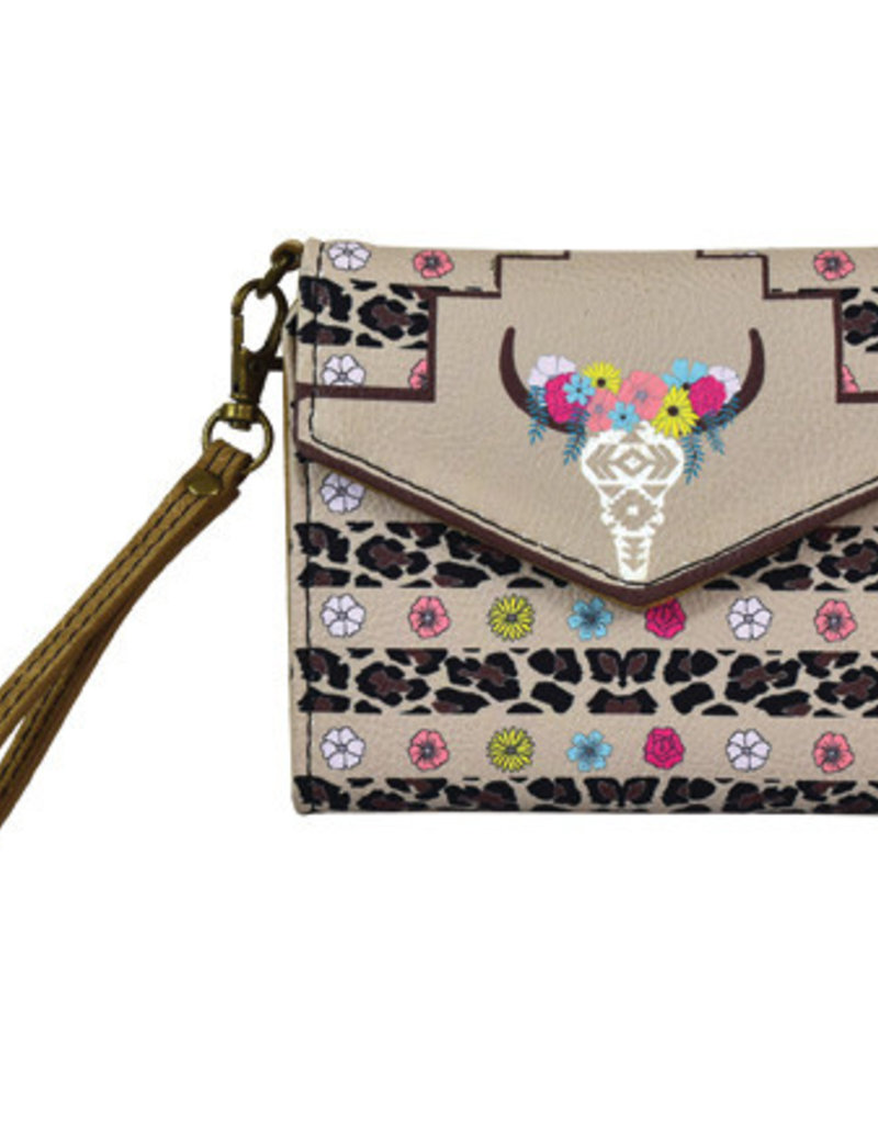 Catchfly Mini Wallet Floral Cow Skull