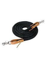 American Heritage Equine Poly Contest Reins 1/2X7' w/Leather Water Straps & NP Snaps Black