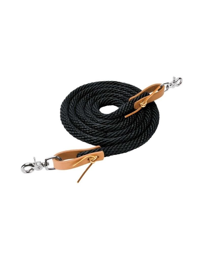 American Heritage Equine Poly Contest Reins 1/2X7' w/Leather Water Straps & NP Snaps Black