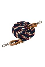 American Heritage Equine Poly Contest Reins 1/2X7' w/Leather Water Straps & NP Snaps Burgundy/Navy/Tan