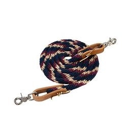 American Heritage Equine Poly Contest Reins 1/2X7' w/Leather Water Straps & NP Snaps Burgundy/Navy/Tan