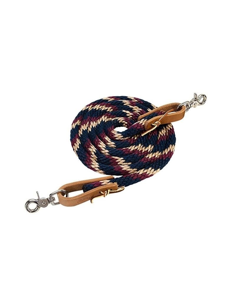 American Heritage Equine Poly Contest Reins 1/2X7' w/Leather Water Straps & NP Snaps Burgundy/Navy/Tan