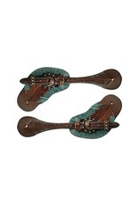 Showman Ladies Teal/Copper Painted Feather Spur Straps