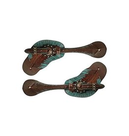 Showman Ladies Teal/Copper Painted Feather Spur Straps