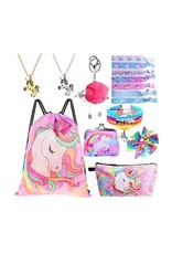 Standie 9PCS Drawstring  Unicorn Backpack Include Makeup Bag Bracelet Necklace Set Hair Ties