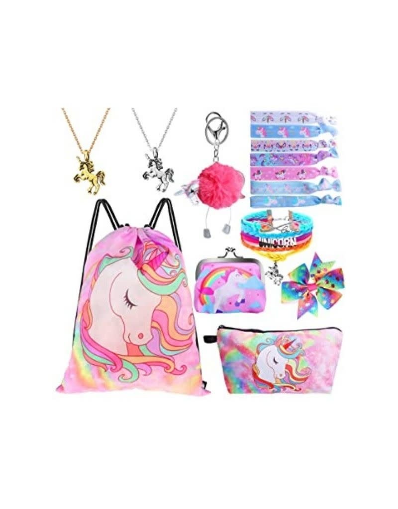 Standie 9PCS Drawstring  Unicorn Backpack Include Makeup Bag Bracelet Necklace Set Hair Ties