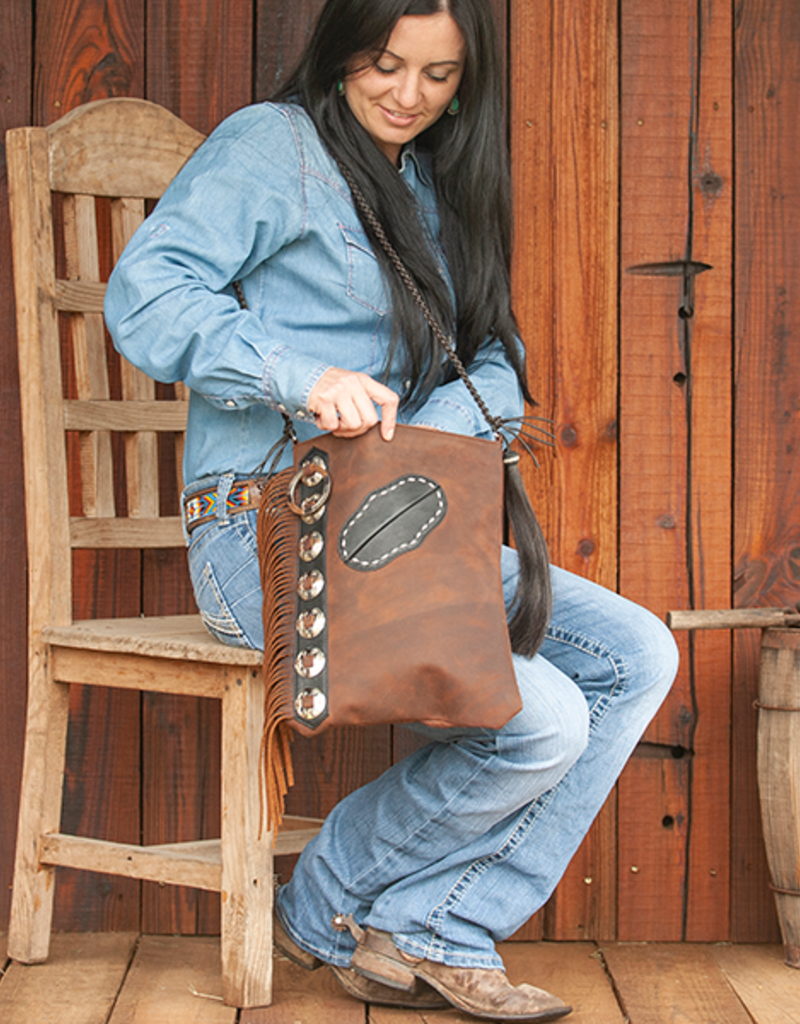 Classic Equine Leather Hand Bag Purse w/Conchos/Fringe