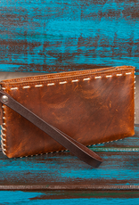 Classic Equine Distressed Leather Clutch Buckstitched