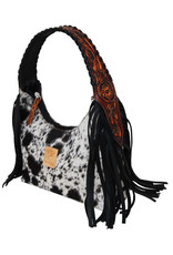 Rafter T Ranch Company Hobo Bag - Black & White Cowhide Hand Bag w/fringe