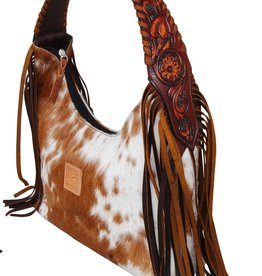 Rafter T Ranch Company Hobo Bag - Brown & White Cowhide Hand Bag w/fringe