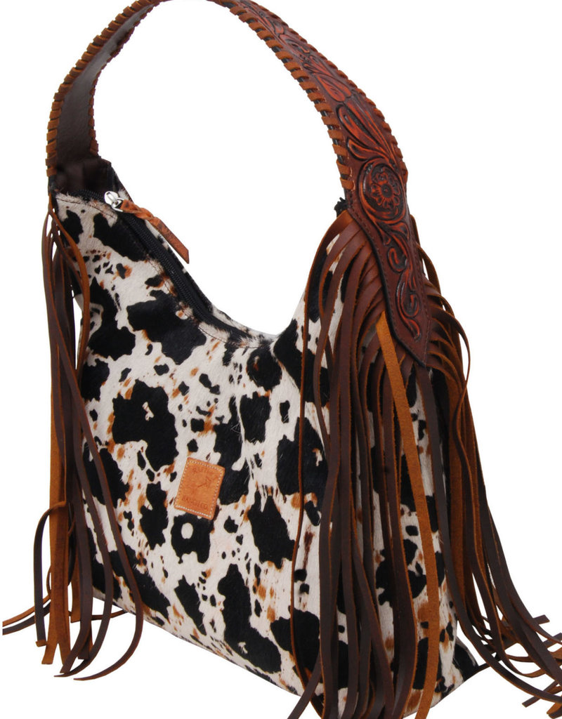 Rafter T Ranch Company Hobo Bag - Peppered Print Cowhide Hand Bag w/fringe