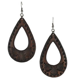 Justin Tooled Leather Brown Teardrop Earrings