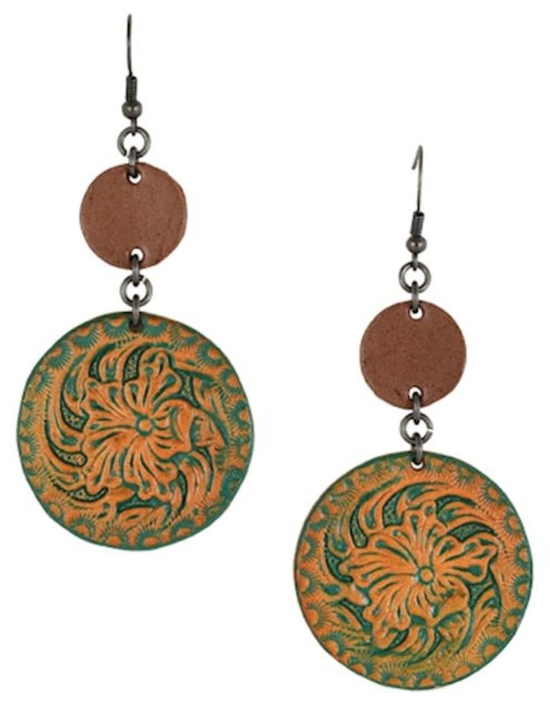Justin Tooled Leather w/Turquoise Wash Earrings