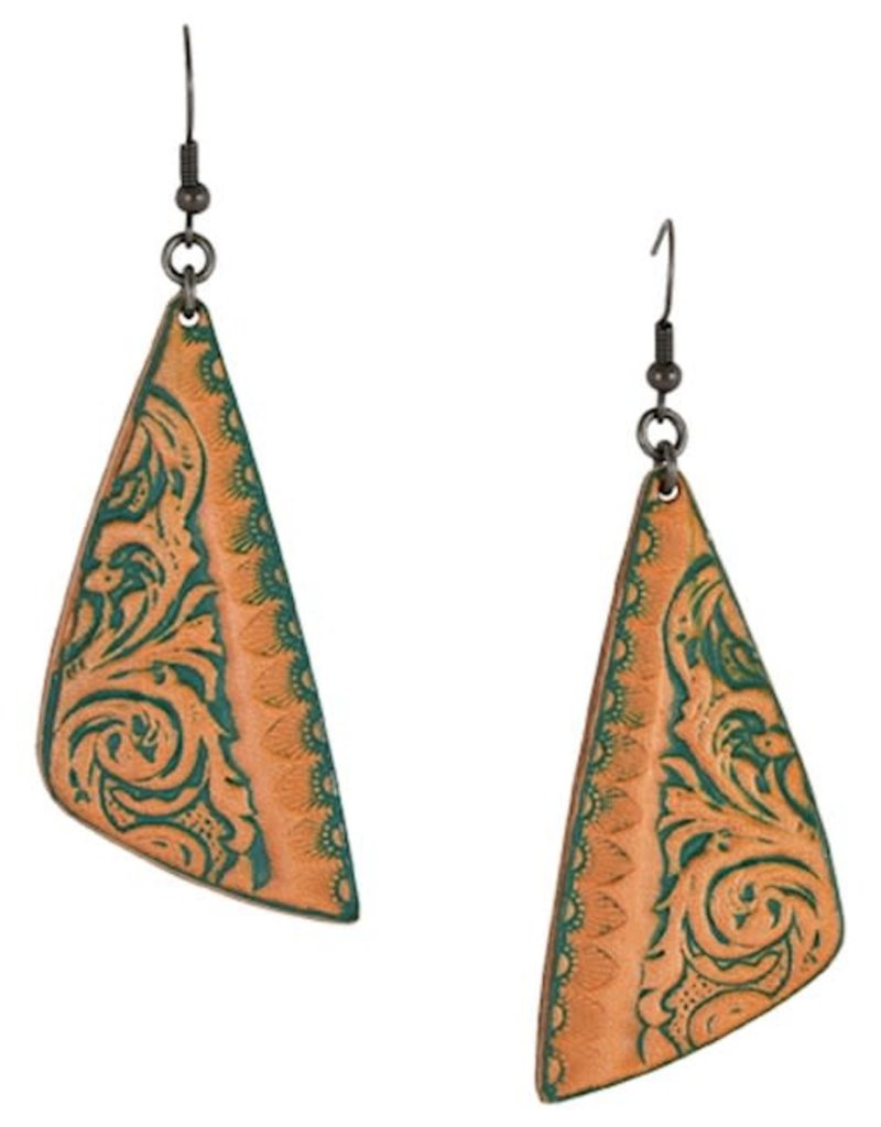 Justin Tooled Leather Triangles w/Turquoise Wash Earrings