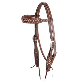 Classic Equine Browband Headstall Chocolate Roughout Embossed Floral Spot