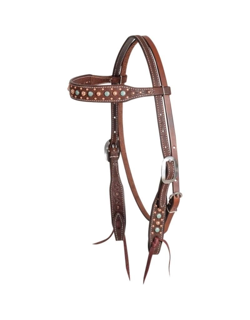 Classic Equine Browband Headstall Chocolate Roughout Embossed Floral Spot
