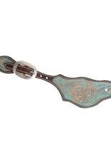 Classic Equine Rancher Spur Strap Desert Flower Tooled Turq Paint