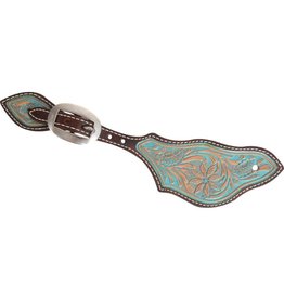 Classic Equine Rancher Spur Strap Desert Flower Tooled Turq Paint