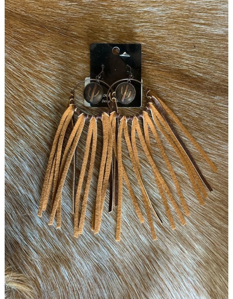 Leather Tassel Hoop w/Cactus Earrings
