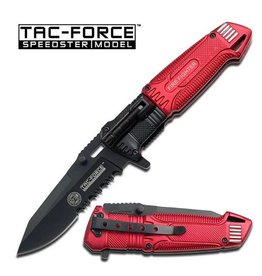 Tac Force Aluminum Handle Spring Assist Knife w/LED Light Red Fire Fighter
