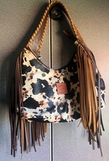 Rafter T Ranch Company Hobo Bag - Leopard Print Print Cowhide Hand Bag w/fringe