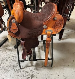Burns Saddlery 3277 1430HD Russet/Chocolate Barrel Saddle w/floral corners