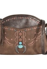 Catchfly Dome Crossbody Brushed Brown w/Embroidered Design