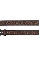 JP West Mens Belt Brown Tooling w/Black Accents