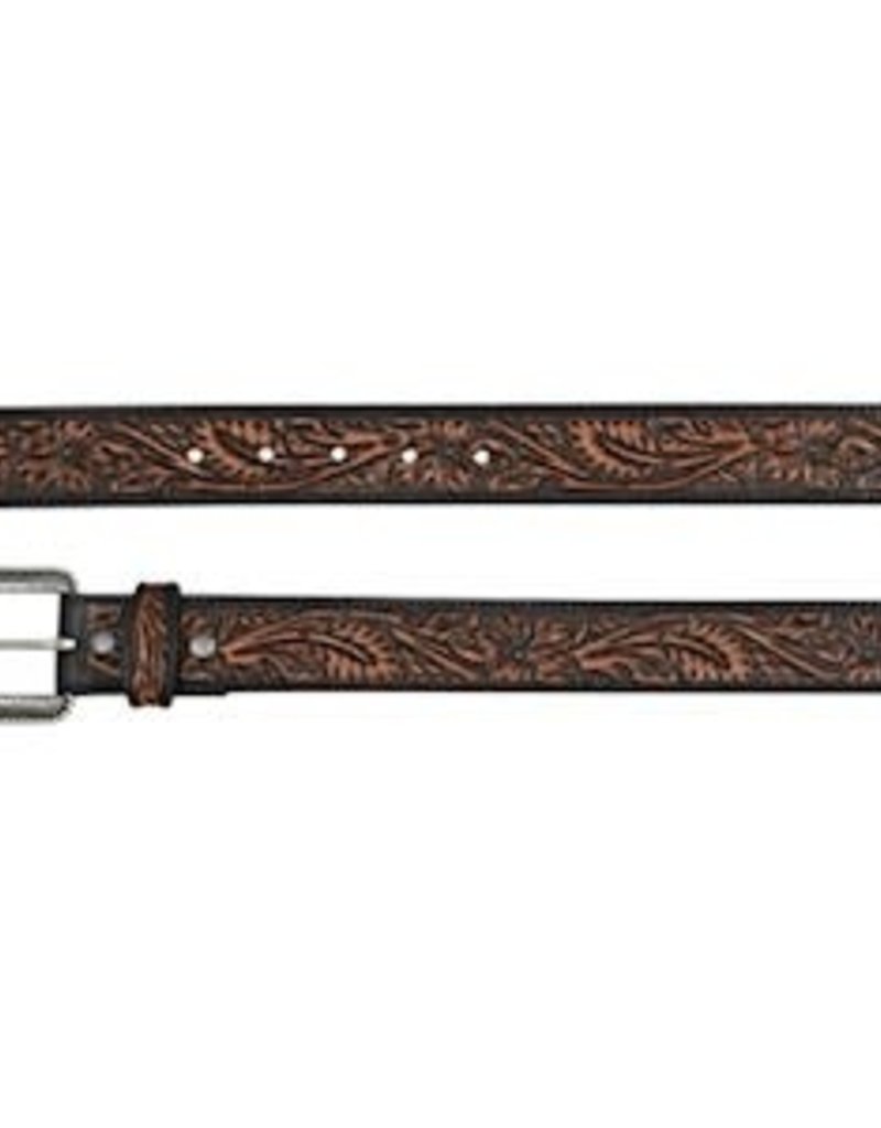 JP West Mens Belt Brown Tooling w/Black Accents