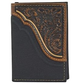 Tony Lama Trifold Wallet Pebbled Leather w/Tooled Accent