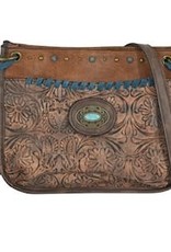 Justin Crossbody Brown w/Tooling Pattern Accents