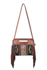 Rafter T Ranch Company Clutch/Crossbody Bag - 13"(W) x 2" (D) x 10"(H) - Black Wool Pattern with Leopard Center