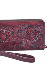 Rafter T Ranch Company Wallet – Large with tooled dark leather, with brass closures. Size 8″ wide, 4.5″ tall and 1.25″ gusset