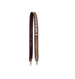 Rafter T Ranch Company Strap - 1.5" Shoulder Strap with Tooling, TT Finish, Gator Print, SS Spots & Leopard Print Hair On Inlay