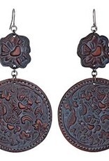 Justin Leather Earrings Tooled w/Turq Wash