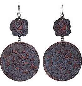 Justin Leather Earrings Tooled w/Turq Wash