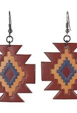 Justin Leather Earrings Aztec Design w/Rust