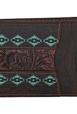 Red Dirt Hat Co Bifold Card Case Tooled Accent W/Turq Design