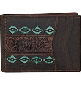 Red Dirt Hat Co Bifold Card Case Tooled Accent W/Turq Design