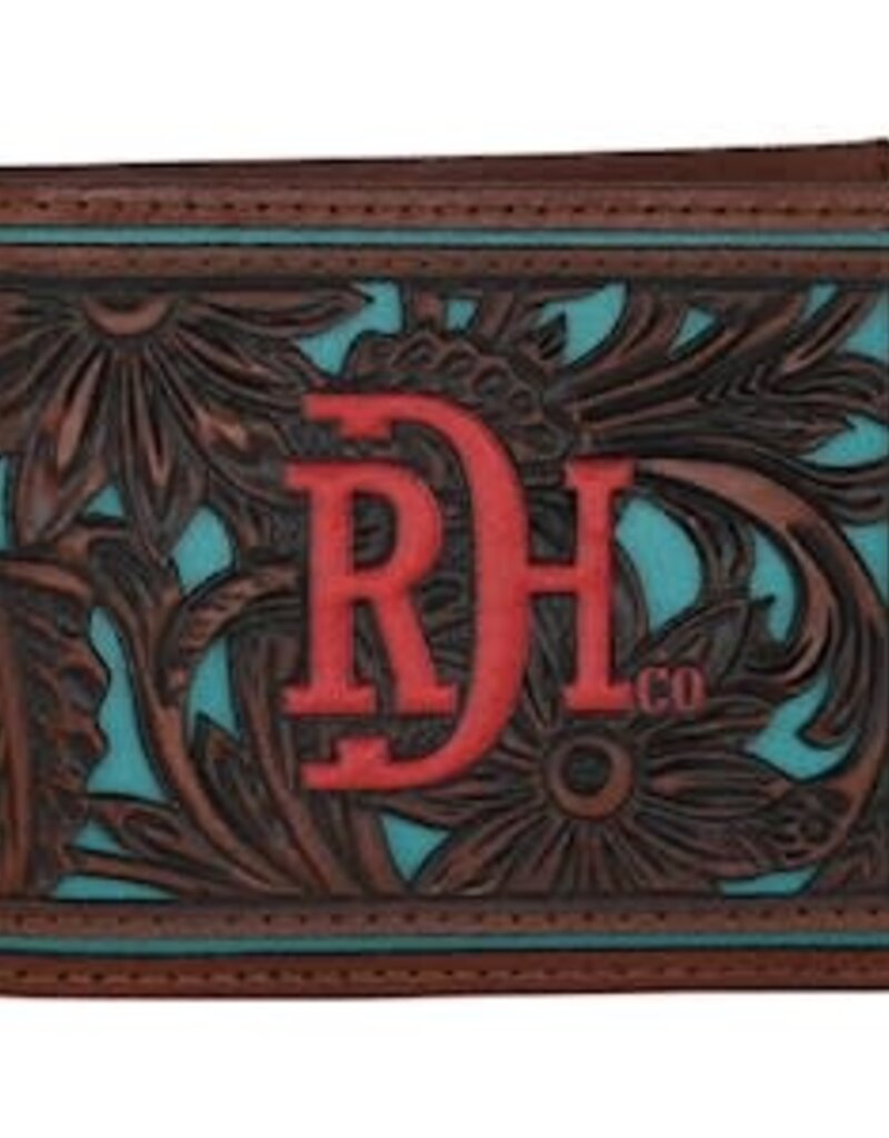 Red Dirt Hat Co Bifold Wallet Tooled w/Turq Inlay