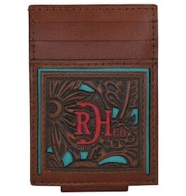 Red Dirt Hat Co Card Wallet w/Magnetic Clip w/Turq Inlay