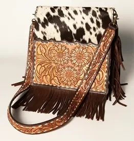 American Darling Hand Tooled Hair On Hide Leather Crossbody