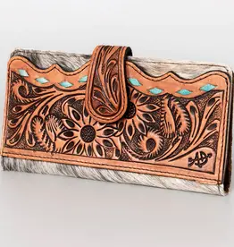 American Darling Hand Tooled Hair On Hide Leather Wallet