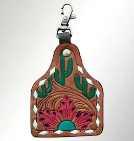 American Darling Eartag Keychain w/Cactus Flower