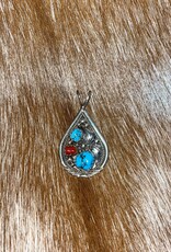 Indian Touch of Gallup SS Turquoise and Coral Pendant