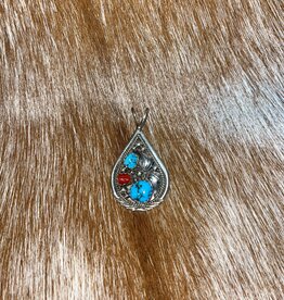 Indian Touch of Gallup SS Turquoise and Coral Pendant